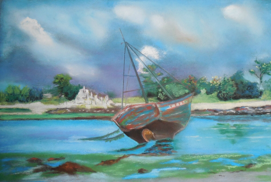 bateau dessiné au pastel