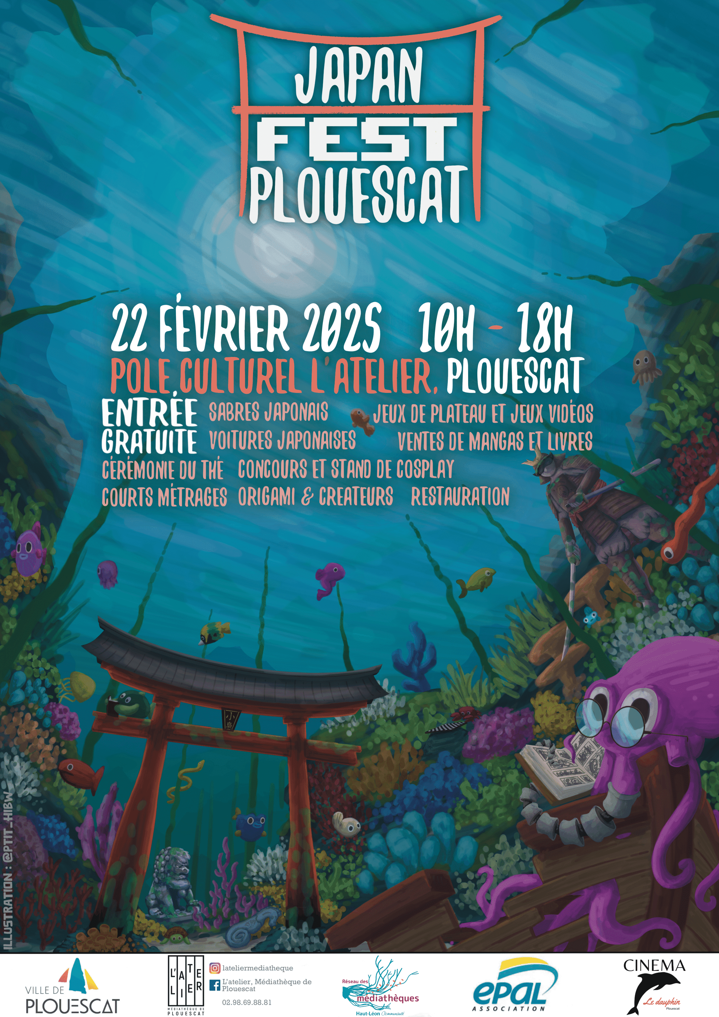 Affiche de la convention Japan Fest Plouescat du samedi 22 février à l'Atelier