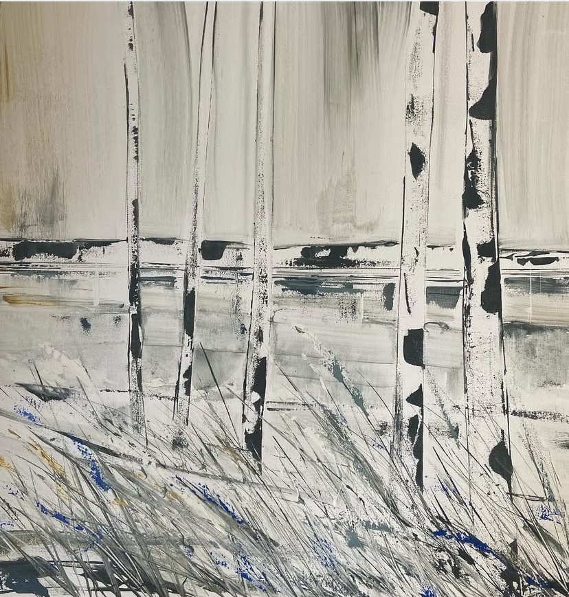 peinture bouleaux bord de mer