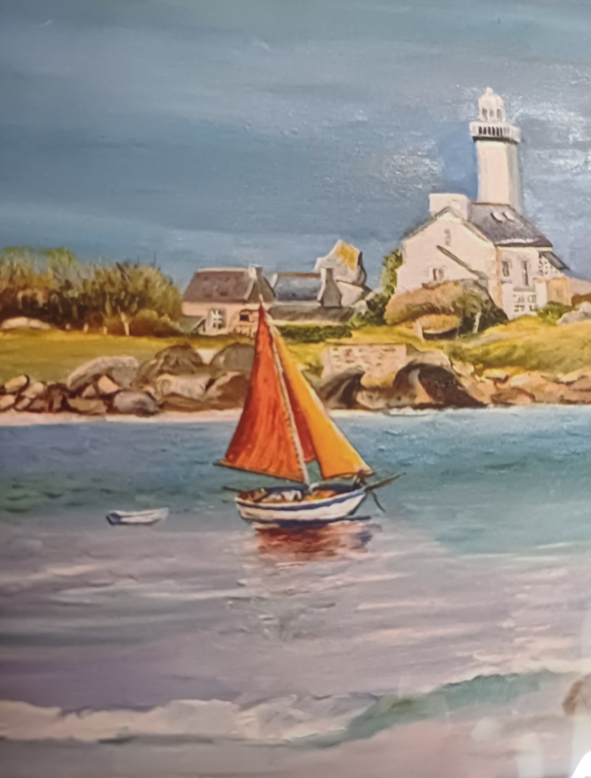 peinture d'un bateau devant un port