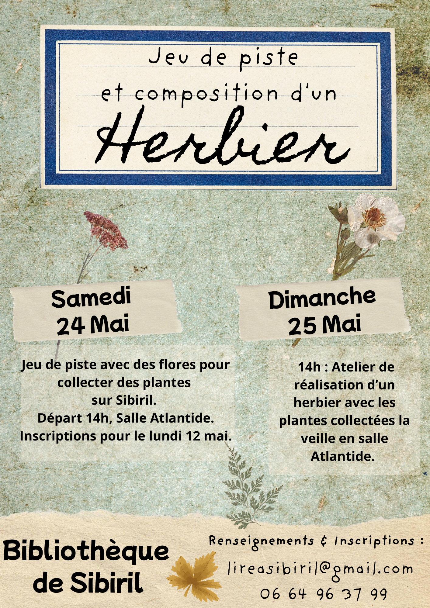affiche avec dates et motifs végétaux