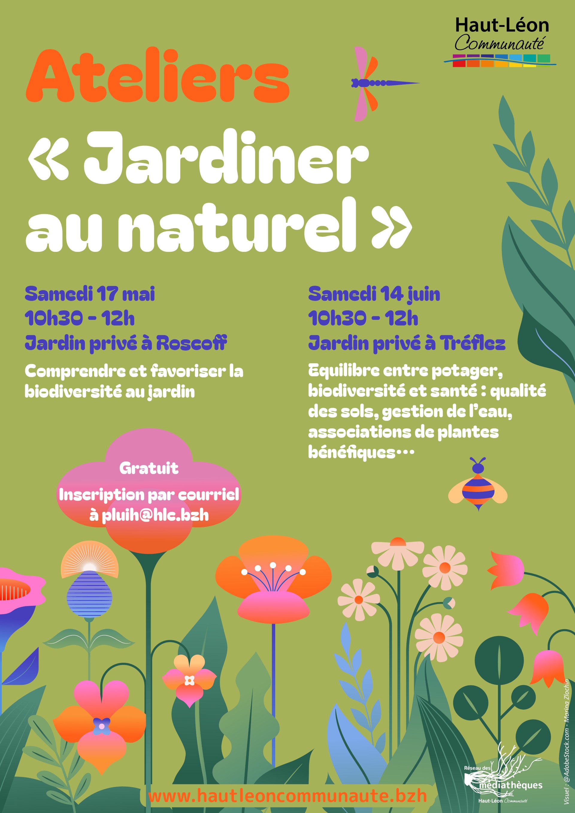 Affiche des animations avec date et visuels de plantes