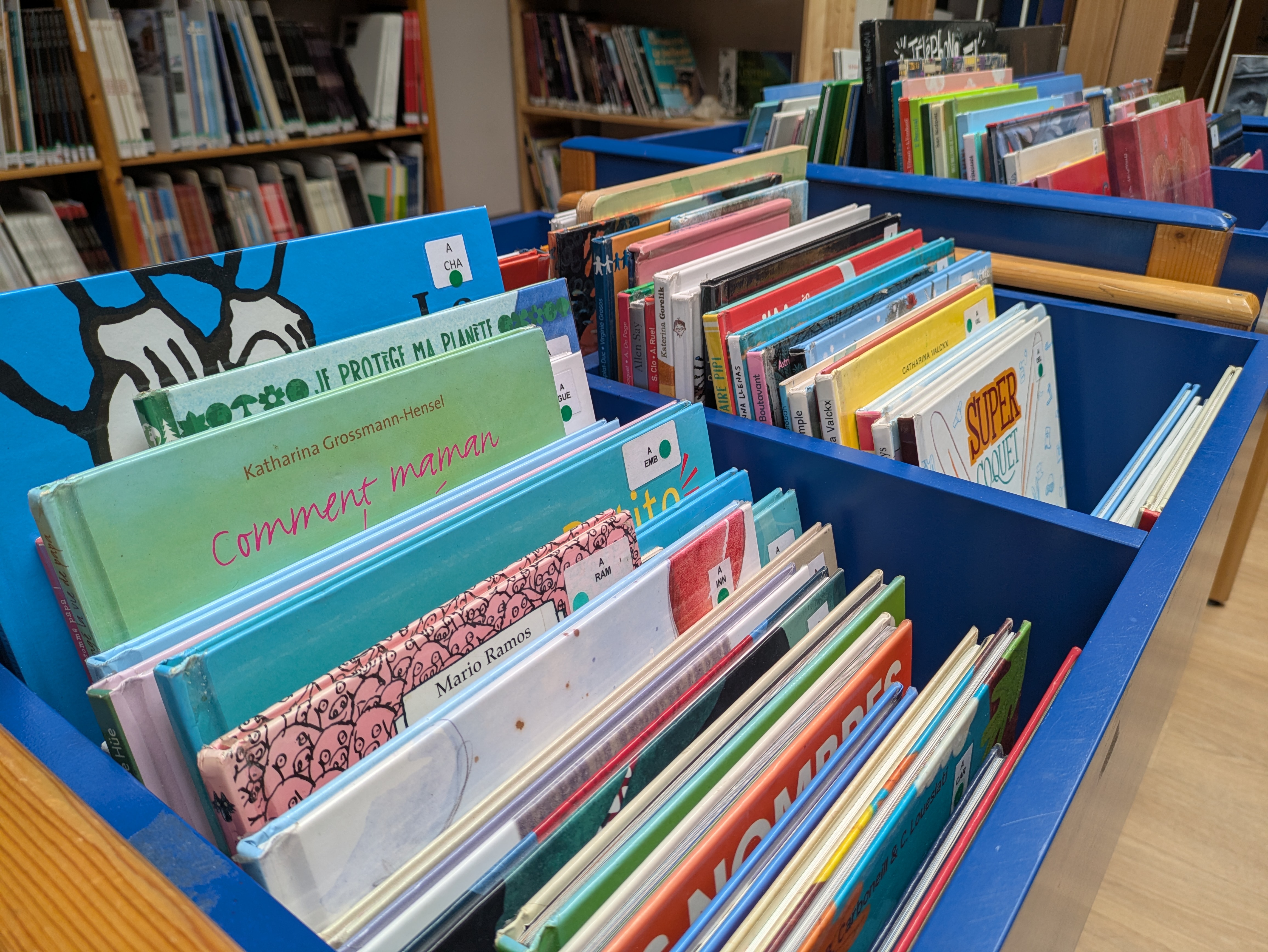 bac de livre dans une médiathèque