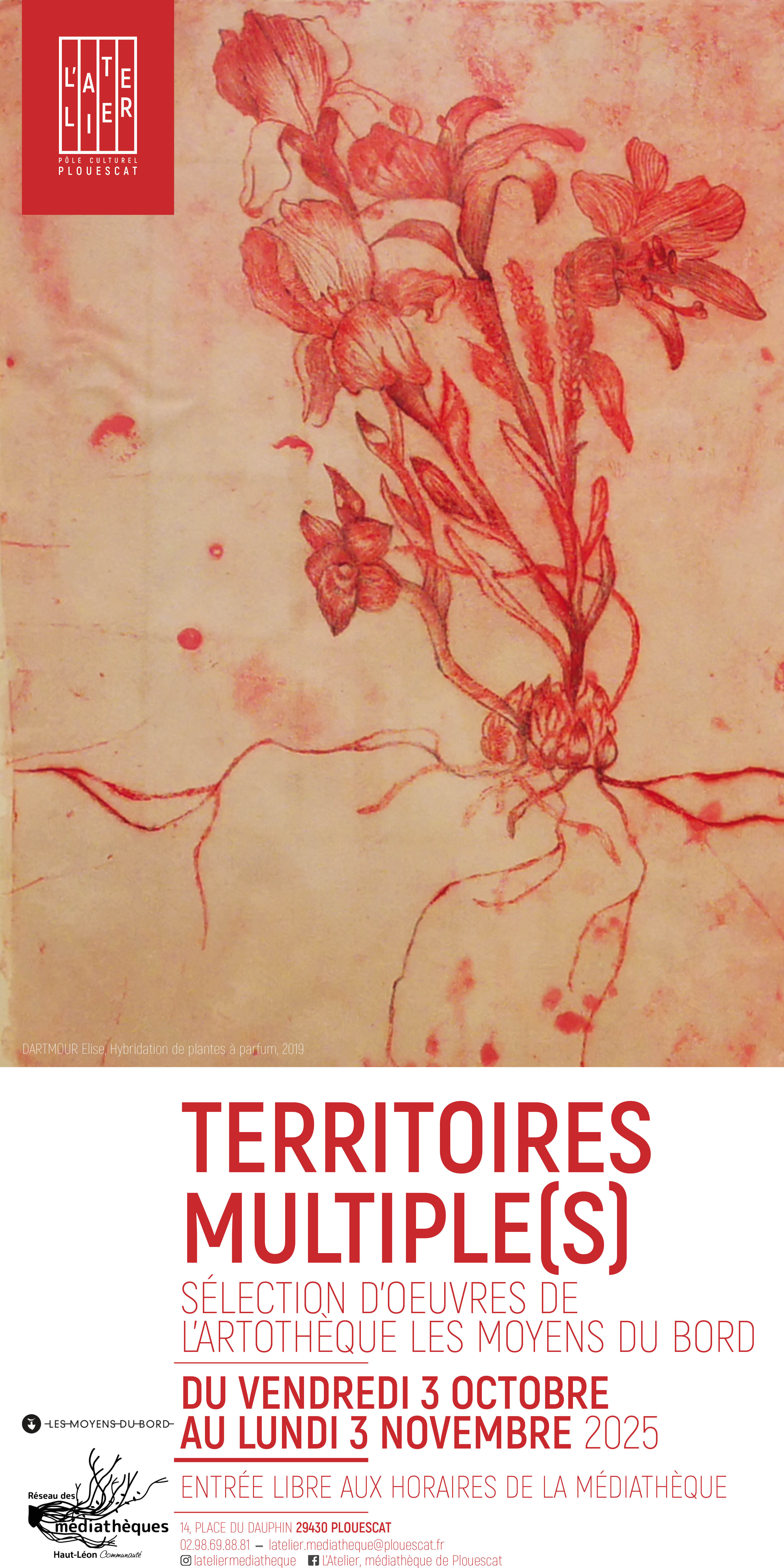 Affiche de l'exposition Territoires Multiples une sélection d'oeuvres de l'artothèque