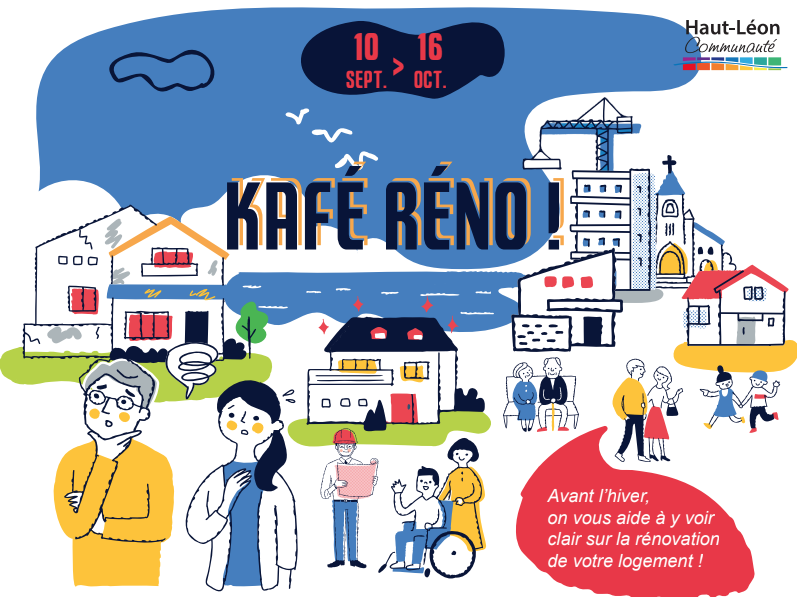 Affiche réunissant des acteurs de l'habitat ainsi que plusieurs constructions