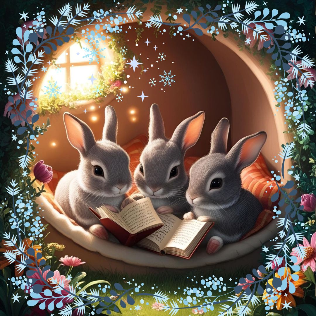 des petits lapins lisent des livres