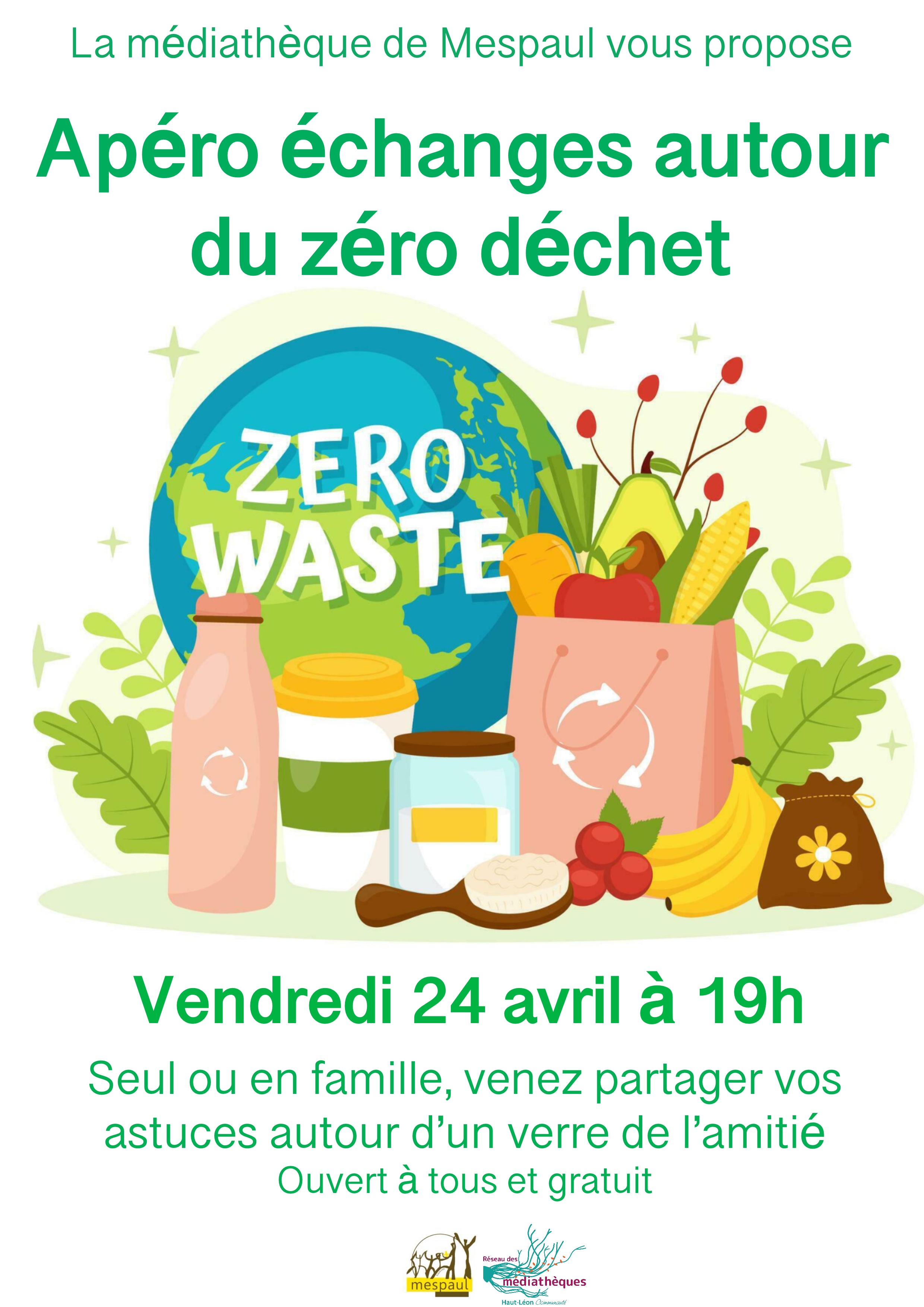 Dessin représentant des objets réutilisables comme une gourde ou un bocal.