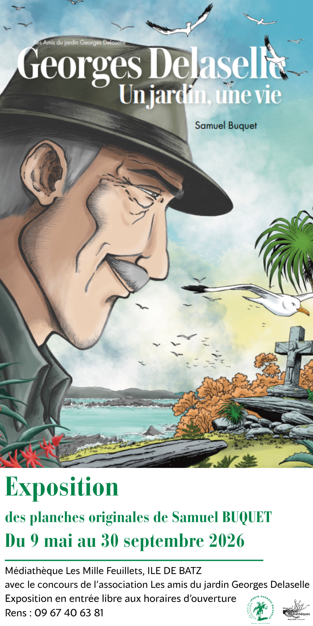 AFFICHE EXPO AVEC COUVERTURE DE LA BD ET portrait GD