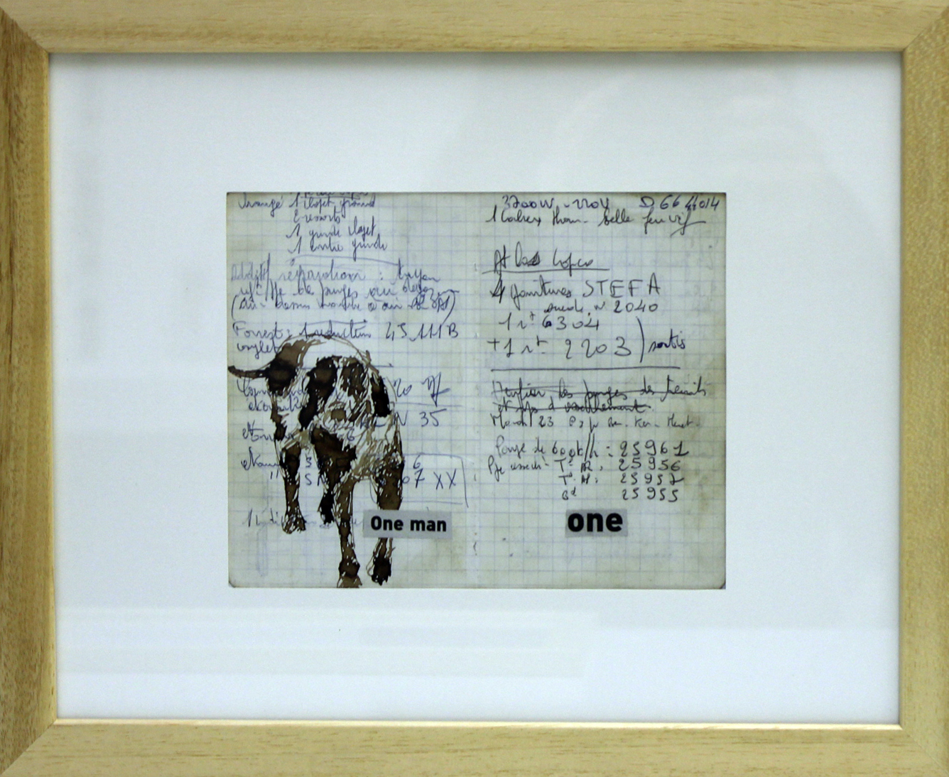 oeuvre avec un chien sur un vieux carnet