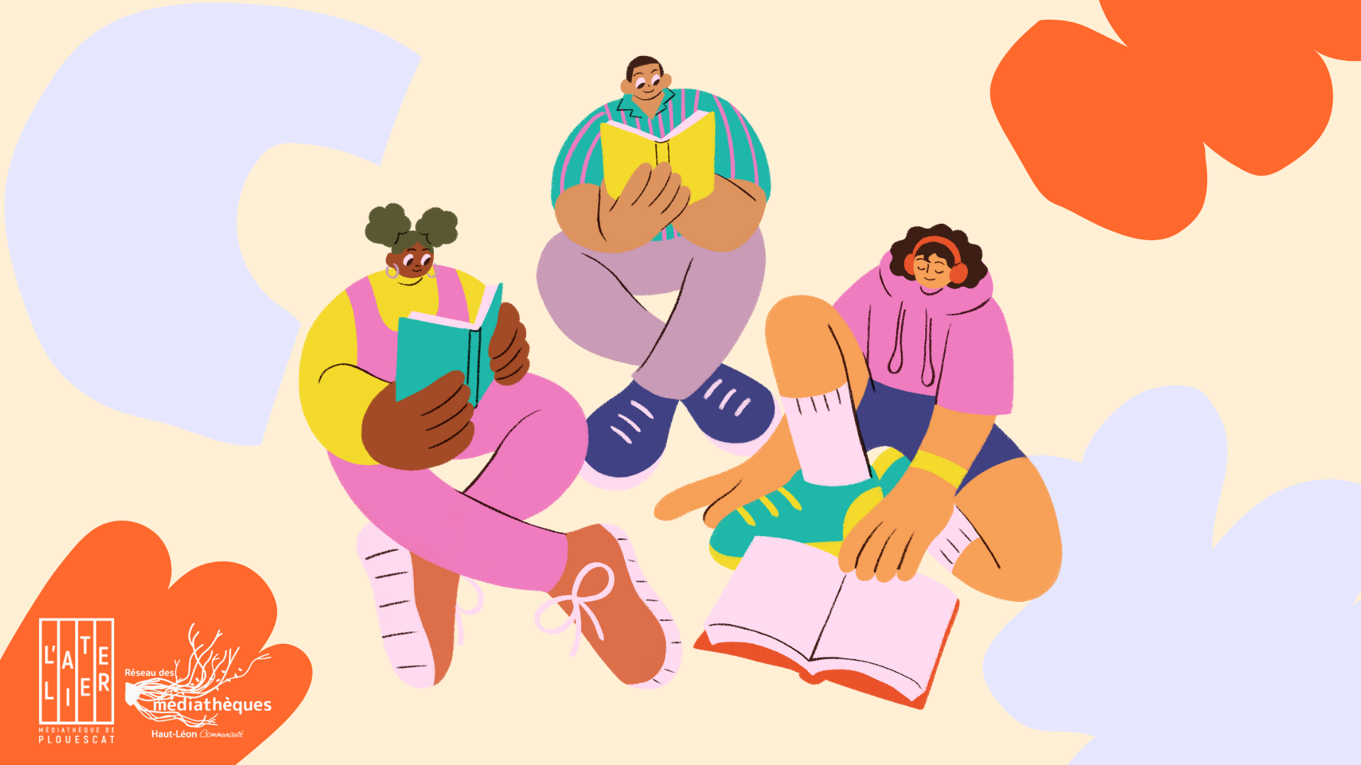 une illustration de 3 jeunes qui lisent