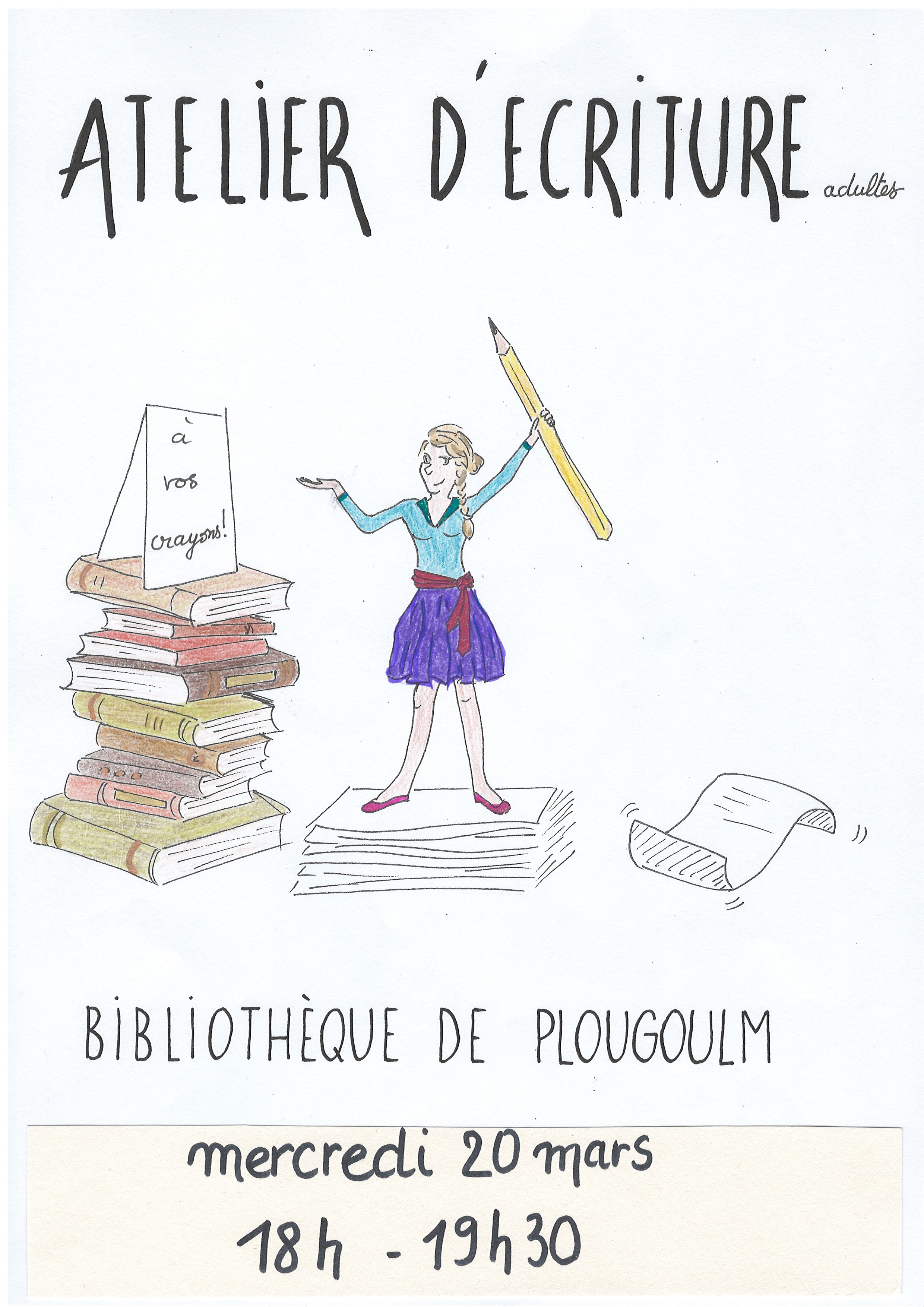 femme brandissant un crayon avec une pile de livres