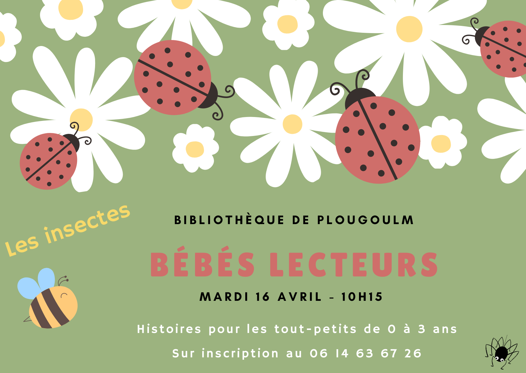 affiche avec des fleurs, des coccinelles