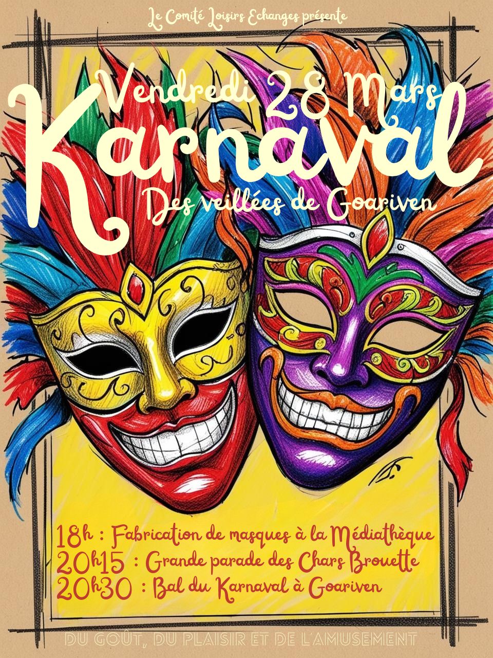 affiche avec masques colorés de carnaval